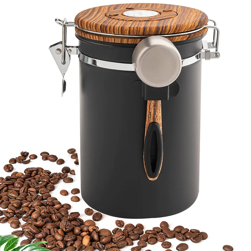 

Coffee Storage Container 1800ml with Spoon Stainless Steel Coffee-Bean Can Sealing Coffee Filling Food Storage Organization
