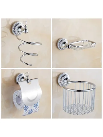Европейский антикварный синий и белый фарфор, серебряный хрустальный держатель для бумаги, бумажная сетка, сетка для мыла, стойка для фена, оборудование для ванной комнаты