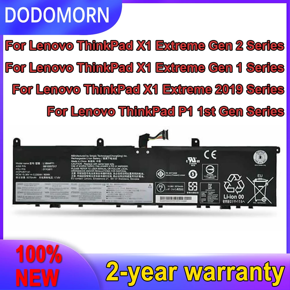 

DODOMORN новый аккумулятор L17C4P72 для Lenovo ThinkPad X1 Extreme Gen 1 2 для ThinkPad P1 1-го 2-го поколения 01AY968 01YU911