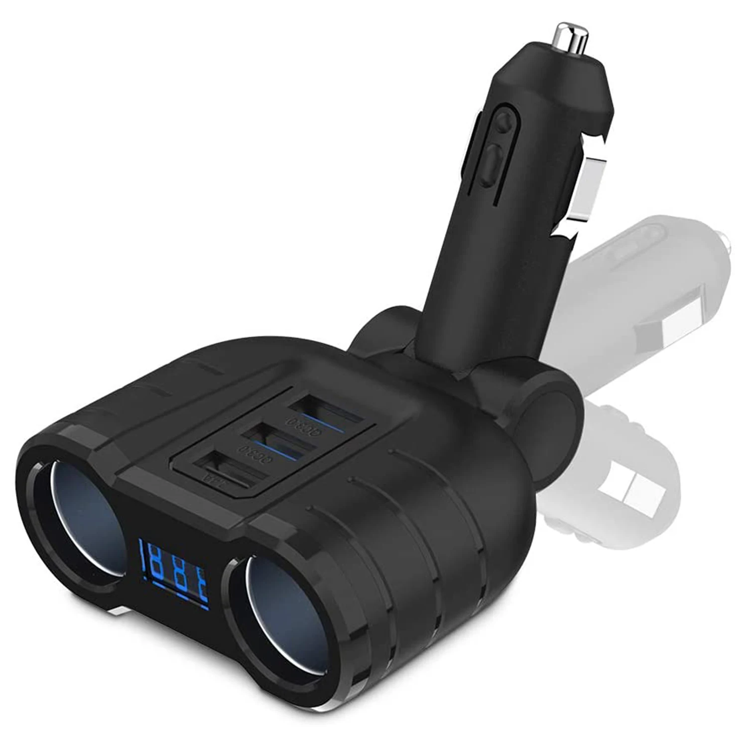 

QC 3.0 Car Charger Splitter Adapter,2 Sockets 12V/24V DC Outlet with LED Voltage Display 3 USB Port for Phone Tablet GPS
