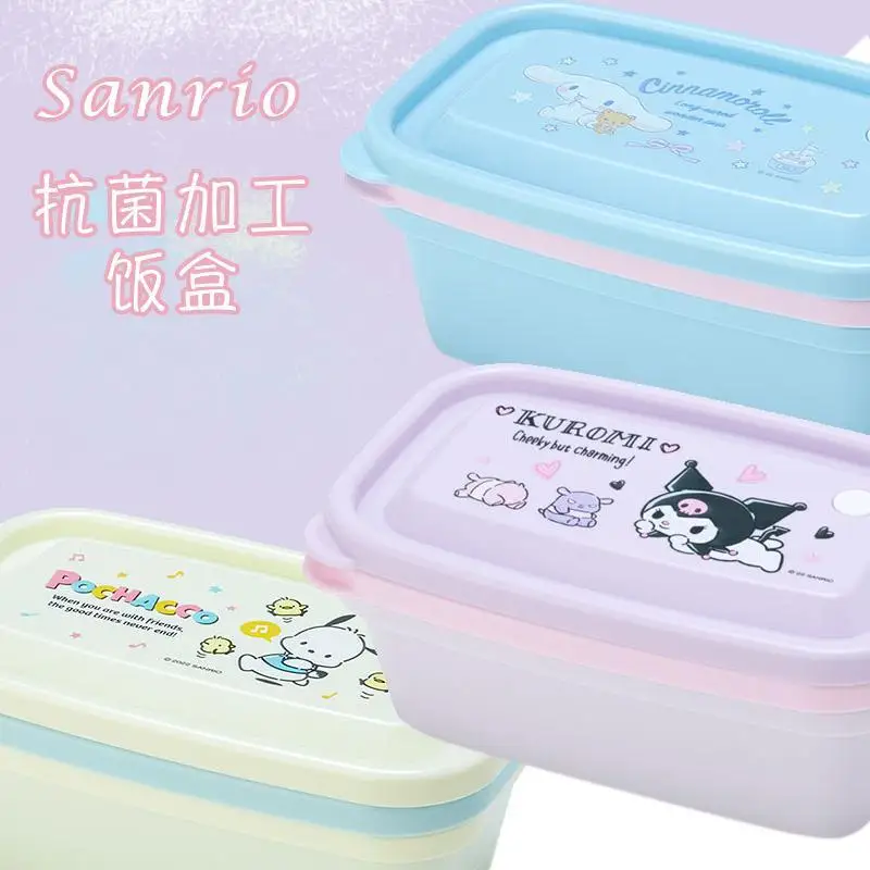 

17*10.5*5.9Cm 2Pcs Sanrio Cartoon Kuromi Cinnamoroll Antibacterial Plastic Lunch Box Kawaii Anime Chopsticks Spoon Tableware Set
