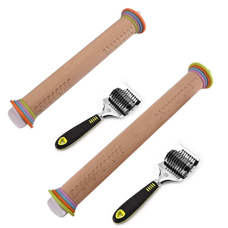 

Adjustable Rolling Pin&Non-Slip Handle Noodle Roller Cutter Set,Kitchen Baking Tool,Wooden Rolling Pin With Scaled