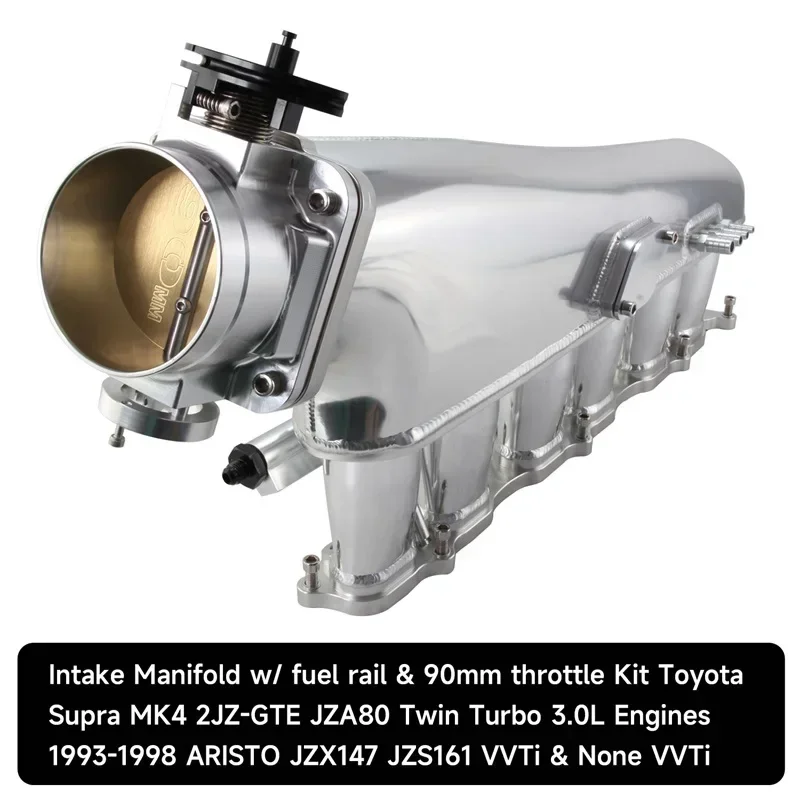 

Черный/серебристый новый впускной коллектор 90 мм корпус дроссельной заслонки + комплект топливной рельсы 3,0 л двигатели для Toyota Supra MK4 2JZ-GTE JZA80 1993-1998 гг.