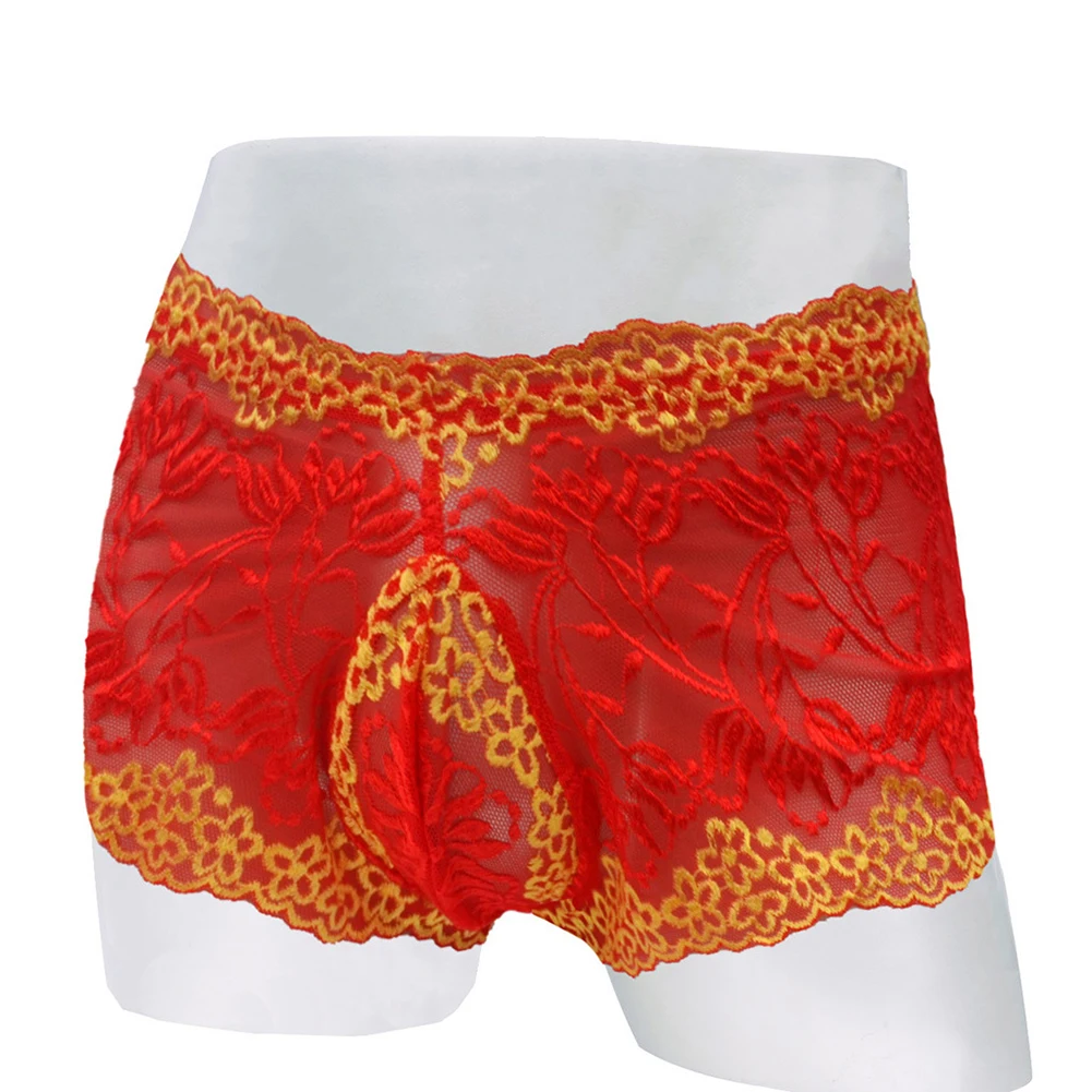 

New Sexy Men Sexy Erotic Sissy Lace Transparent Lingerie Shorts Clubwear Panties Underwear Underpants Briefs Male Boxer Shorts