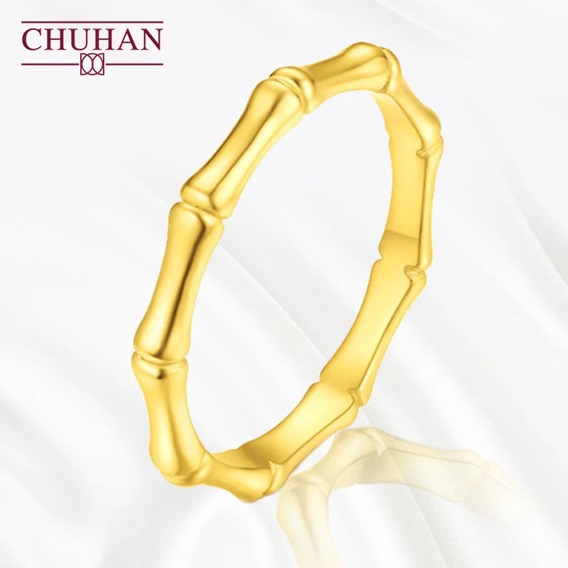 

CHUHAN Real 18K Solid Gold Ring AU750 Material Bamboo Shape Tail Ring for Women Chinese Style Design Fine Jewelry Birthday Gift