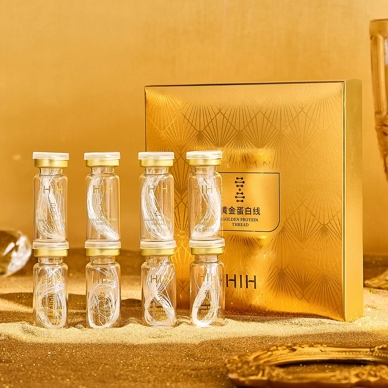 

24K Gold Facial Protein Thread Lifting Kit Active Collagen Silk Thread Anti-Aging Skin Firming Smoothing for Beauty Skin Care