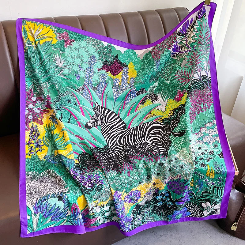 Женский саржевый квадратный шелковый шарф дизайнерские палантины с цветочным