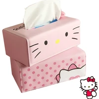 kawaii sanrioed hello kitty leather tissue box cartoon tissue box home living room bedroom kitchen desktop storage napkin holder