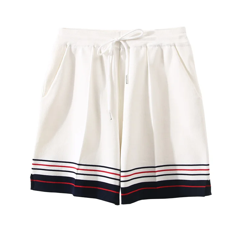 Tide brand TB fashion ice silk shorts summer pocket striped color matching loose casual pants knitted pants hot pants