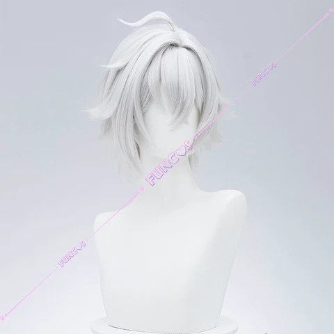Парик для косплея Honkai: Star Rail Seth Lowell из термостойкого волокна с короткими белыми волосами
