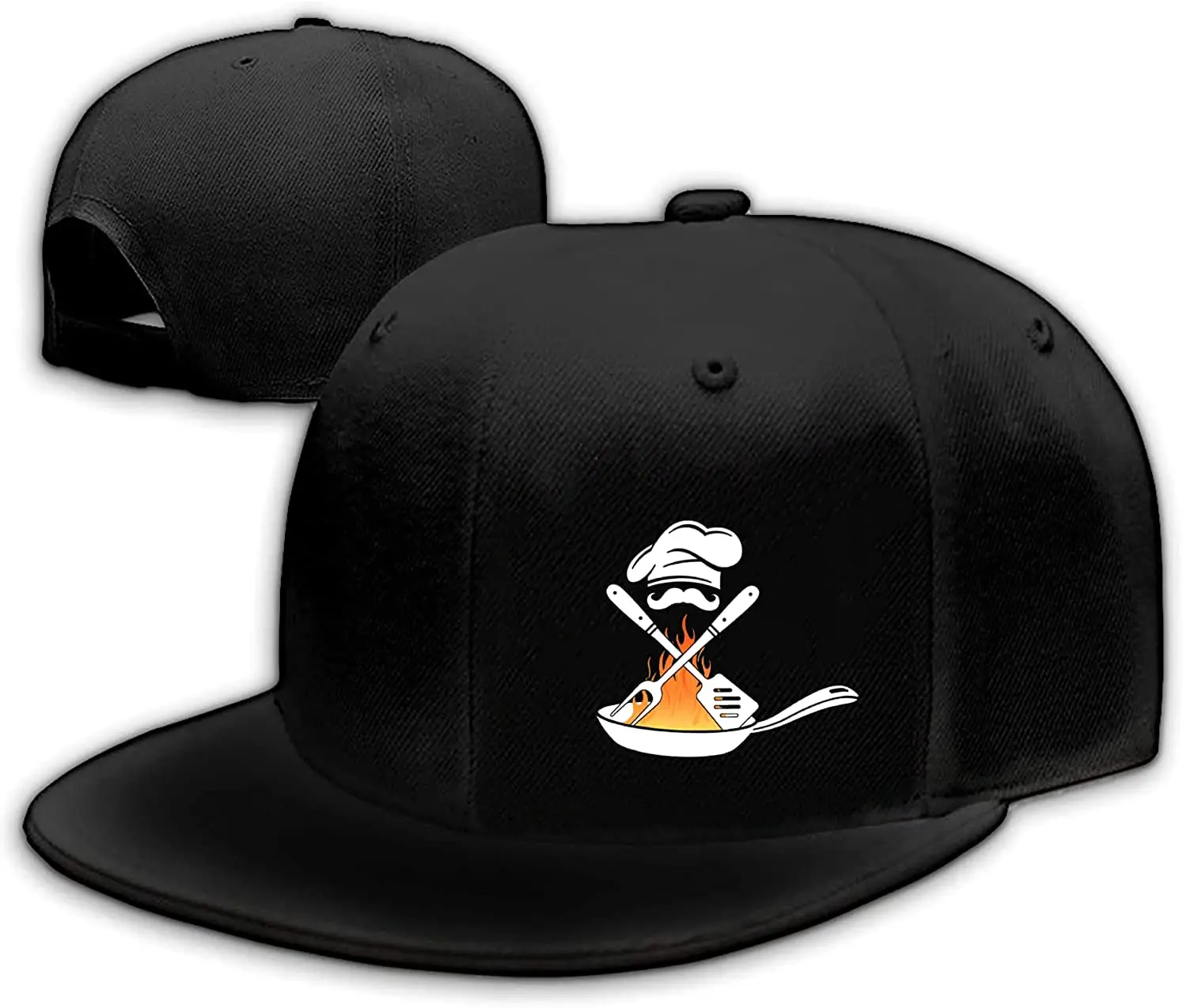 

Chef Snapback Hats for Men Flat Bill Brim Hats for Women Fitted Hat Skull Hats Cool Adults Baseball Cap Black Rock Roll Caps