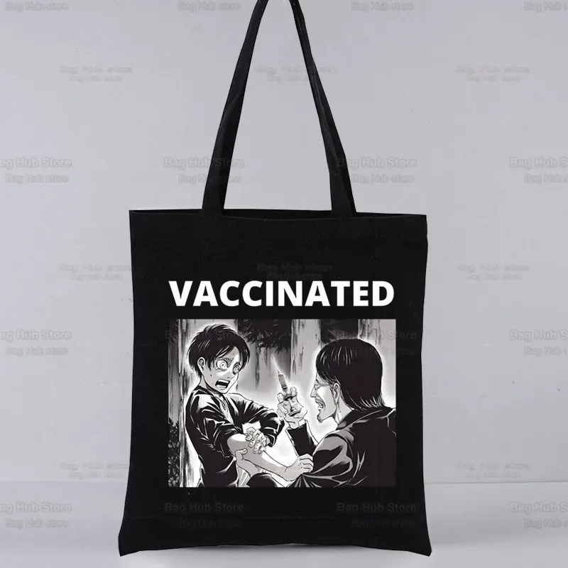 

Mikasa Eren Yeager Liberty Black Bags Canvas Attack On Titan Tote Bag Reusable Shingeki No Kyojin Cloth Bag Handbag Shoulder Bag