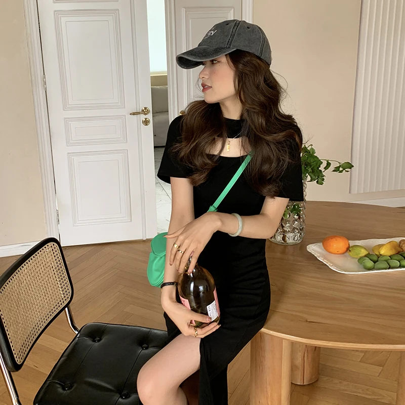 

Женское летнее платье COIGARSAM, новинка 2022, однотонные ажурные платья черного и серого цветов с круглым вырезом, Прямая поставка