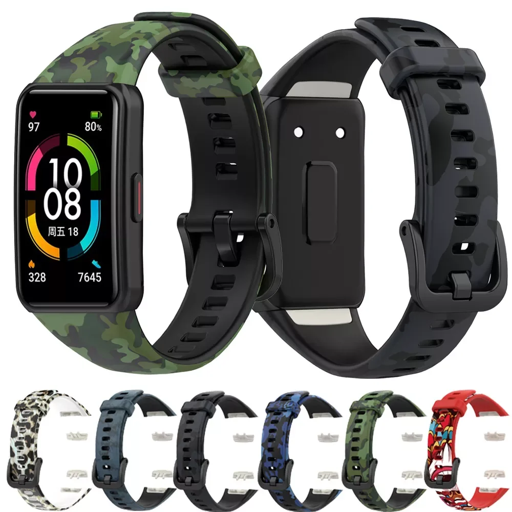 

For Huawei Band 6 / Honor Band 6 Strap Camouflage Pattern Watchbands Smart Bracelet Replacement Wristband Accessories