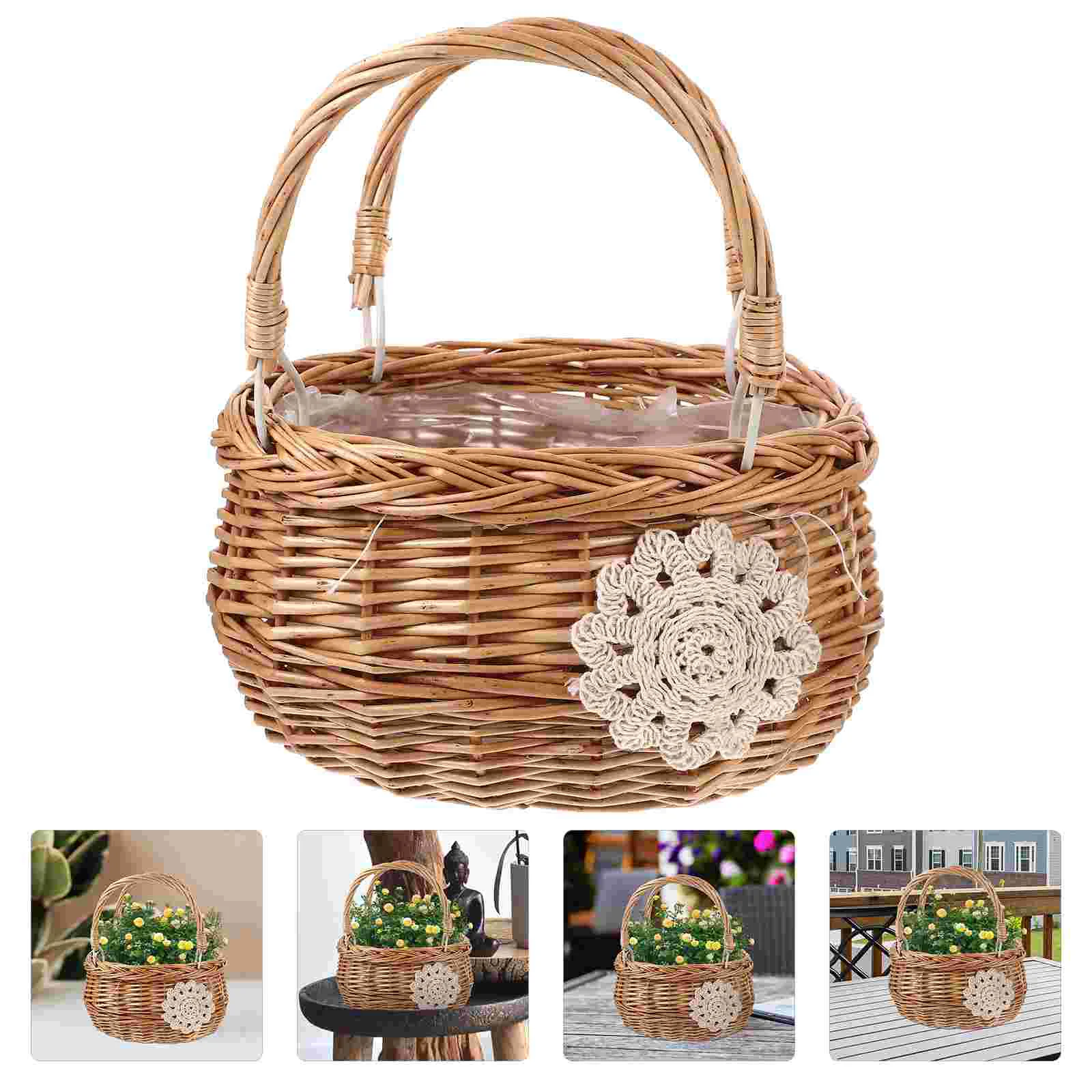 

Basket Picnic Woven Wicker Rattan Flower Baskets Storage Handle Easter Eggs Hamper Candy Vegetable Fruit Market Mini Gift