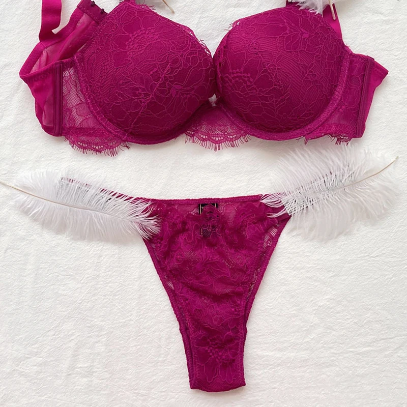 

Underwear Lace Rhinestones Bra Hip Lift Breathable Cotton Panties Set European And American Sexy Gathered Girls Adjustable