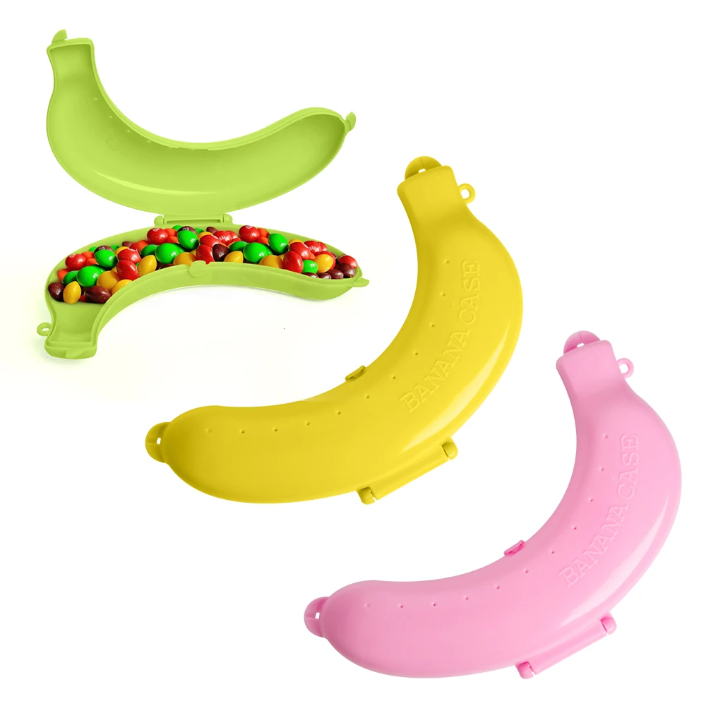 

Cute 3 Colors Fruit Banana Protector Box Holder Case Lunch Container Storage Box kids fruit carry container candy snacks holder