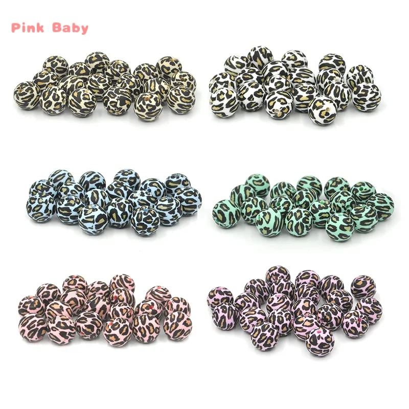 20pcs Silicone Round Beads 15MM Leopard Print Teething Beads DIY Necklace Pacifier Chain Making Accessories For Baby Toys