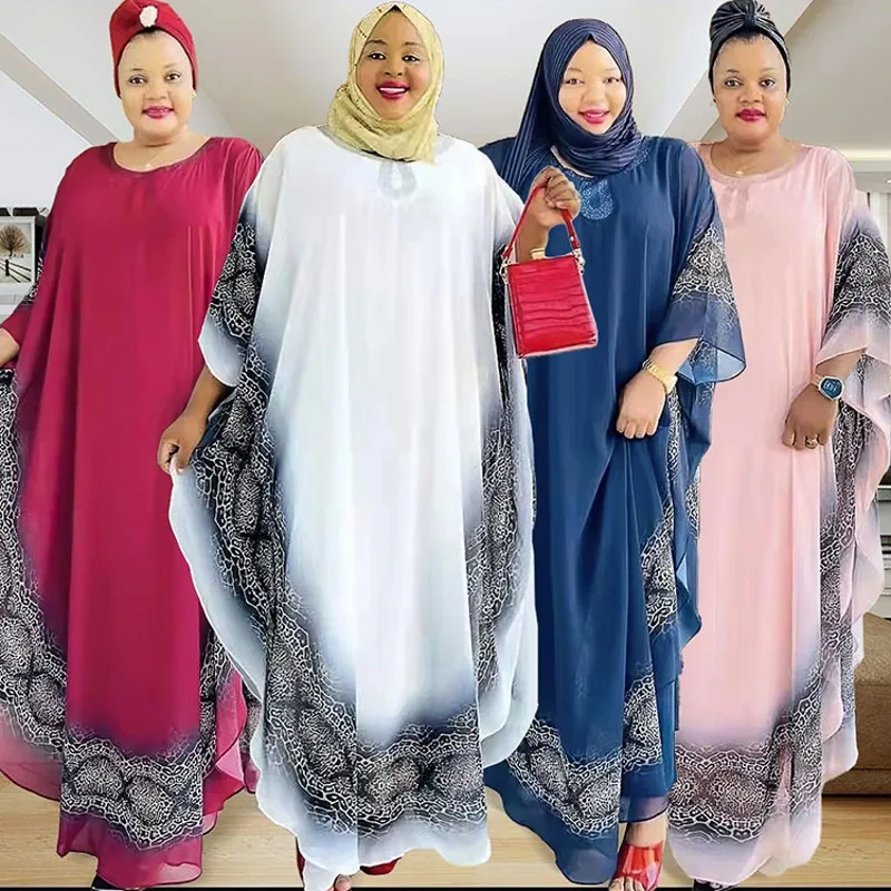 Халат женский с рукавом «летучая мышь», модное свободное шифоновое длинное платье в Африканском мусульманском стиле Hui Dubai, с подкладкой, бо...