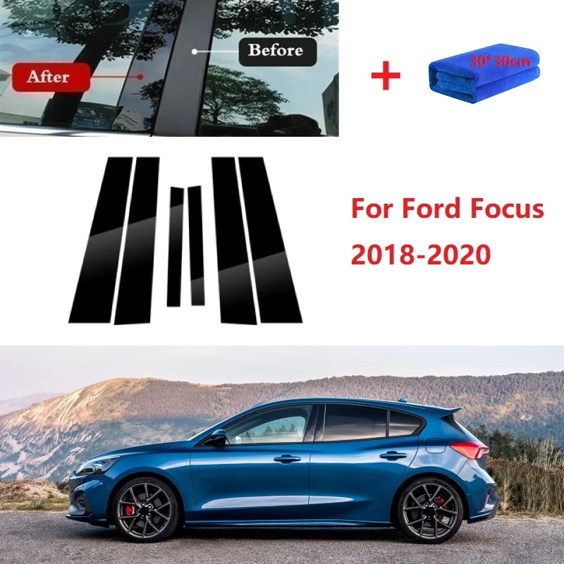 

6PCS Polished Pillar Posts Fit For Ford Focus 2018-2020 Window Trim Cover BC Column Sticker