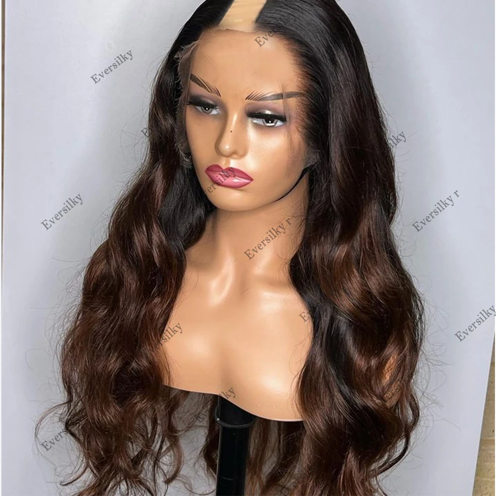 Glueless Ombre Dark Chestnut Brown U Part Human Hair Wigs Middle/Left/Right V Part Wigs With Clips for Women Natural Remy Hair