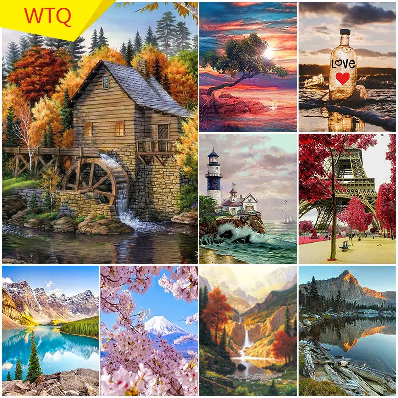 

5D Landscape Diamond Painting Lake Mountain Forest Full Round Diamond Embroidery Mosaic Art Home DIY Decoration Gift