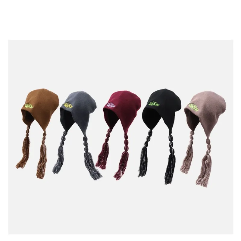 

Handmade Tassel Braid Knitted Hat Versatile Thermal Trend Fashion Personality Fall Winter Retro Small Braid Design Knitted Hat