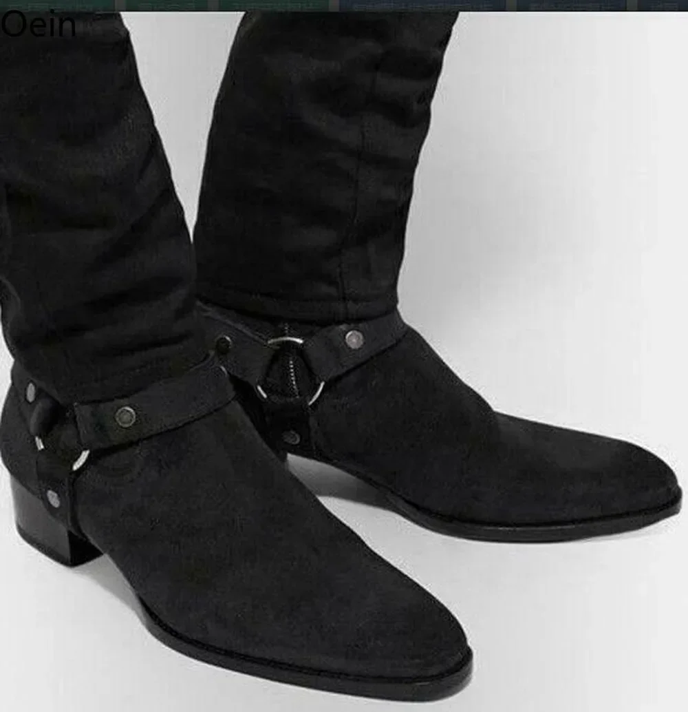 

Mens Casual Suede Chelsea Pointed Toe Ankle Riding Boots Chelsea Shoes Chunky Heel 3Colors Western Plus Size 38-48 New Arrival