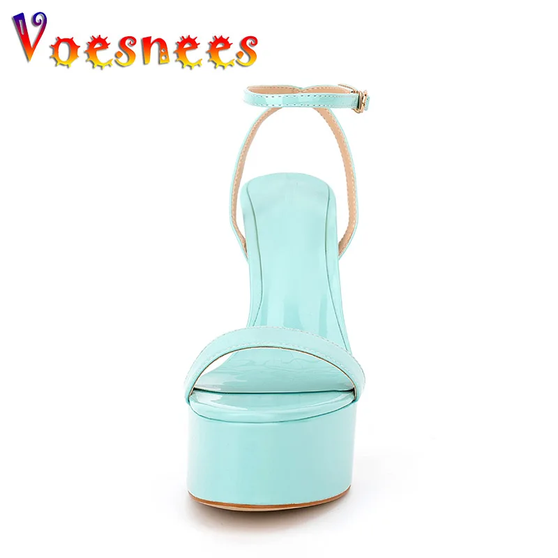 New Fashion One Word Band Sandals Waterproof Platform Blue High Heels Cross Ankle Buckle Party For Women Shoes Stiletto Pumps