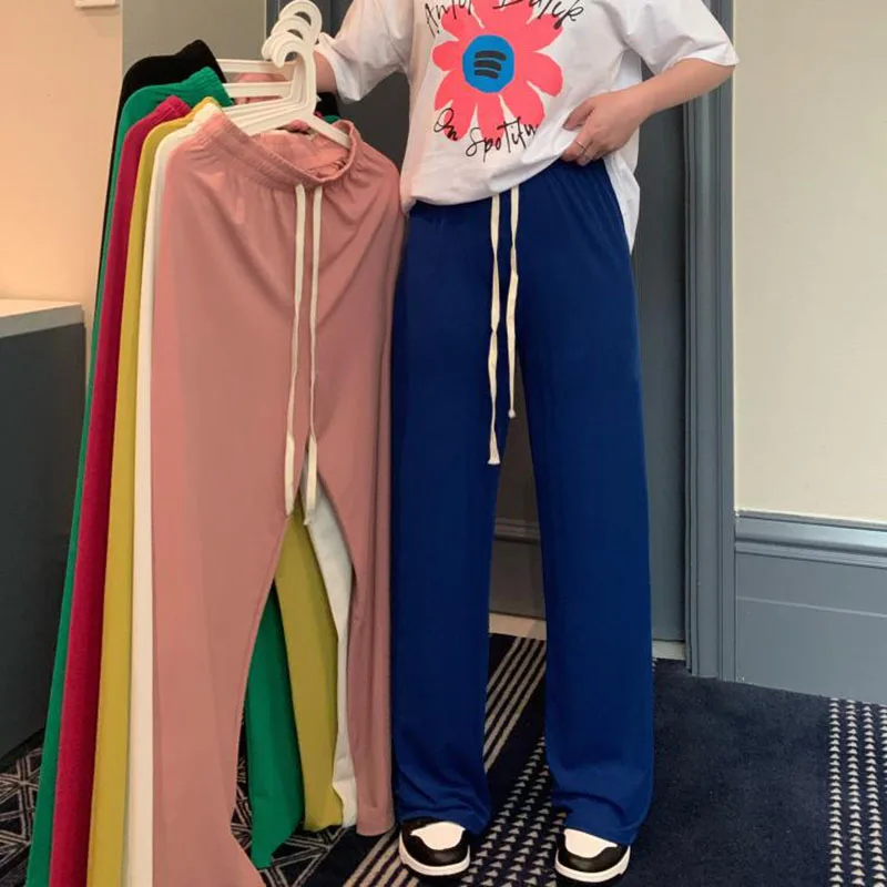 

7 colors Women Korean Casual Pants Loose Straight drawstring high waist wide leg pants Ladies simple Trousers Streetwear Pants