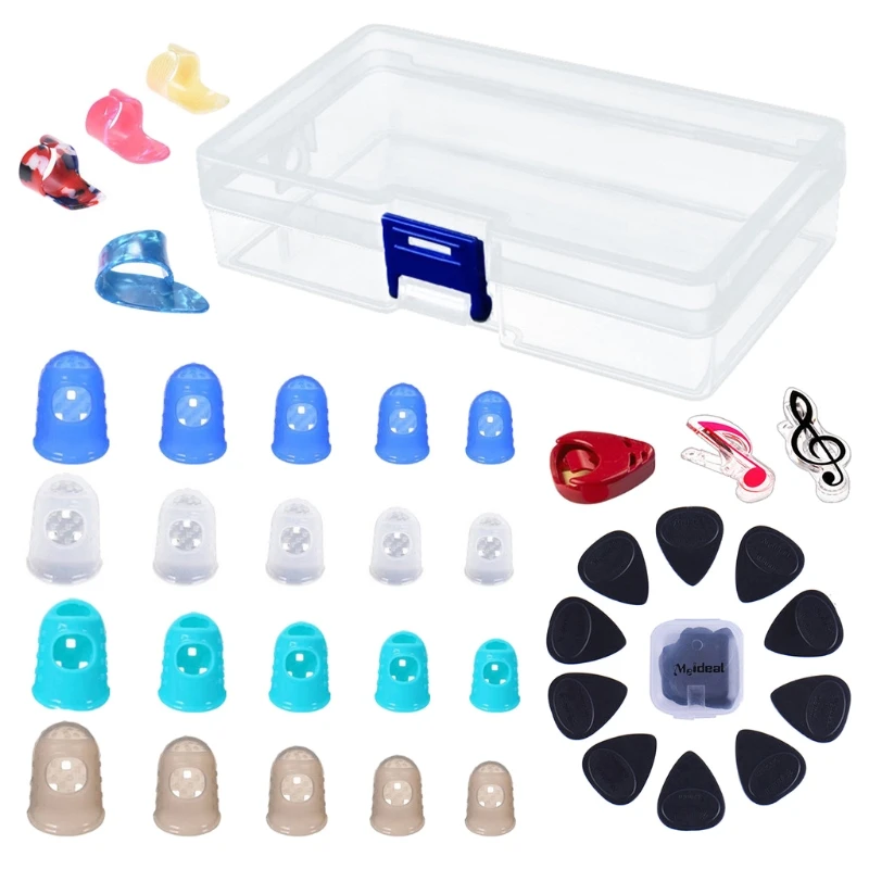 

20 Pieces Silicone Guitar Finger Protectors & 10 Pcs Guitar Picks & 4 Pcs Celluloid Finger Picks for Guitar, Mandolin