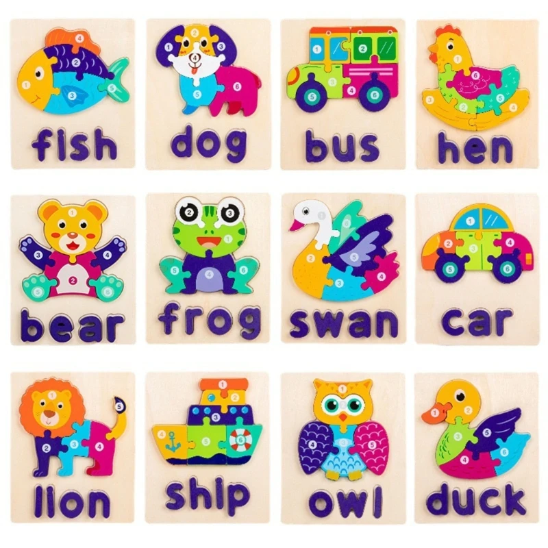 

HX5D 3D Puzzle Cartoon Animal Jigsaw Puzzles Word Spelling Board Game Toy Learning Board Preschool Kids Educational Gift