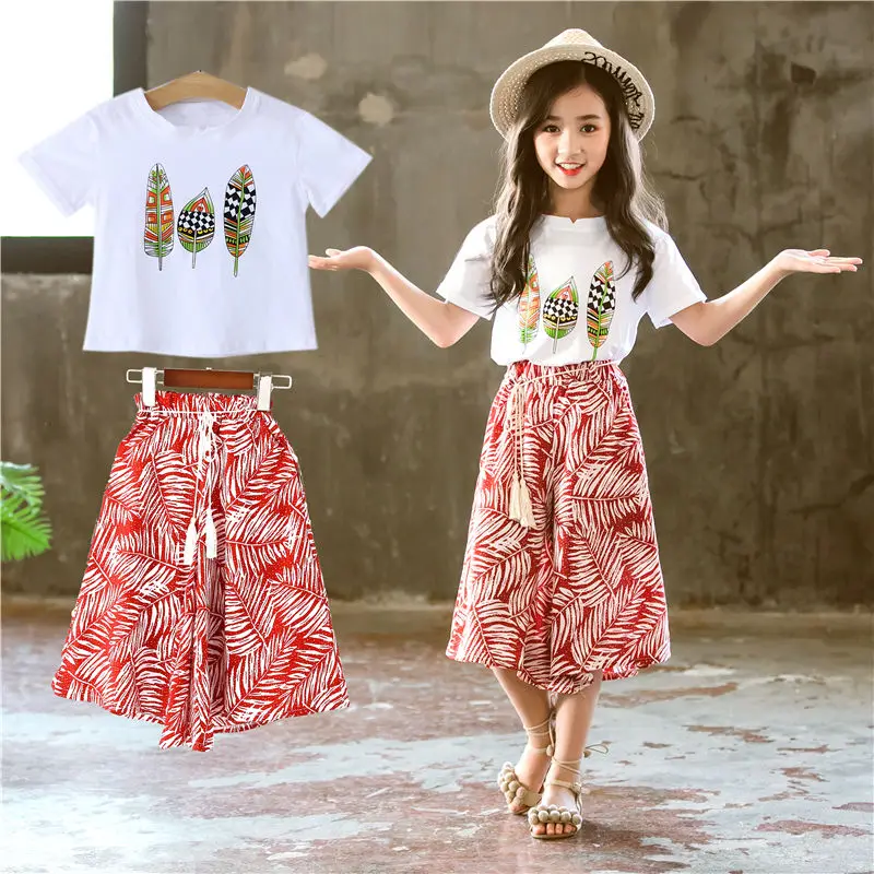 

2022 Summer Girls Sets 5 Children's Clothesloose Comfortable Short Sleeve Two Pieces Suit 7 12 Years Old Loose Comfortable Pants
