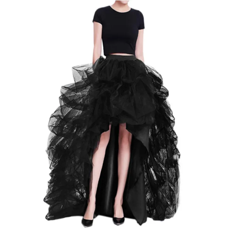 

Woman elastic Waist organza Skirt Solid Color Tutu Ruffle irregular Party Skirt S-3XL 4Color