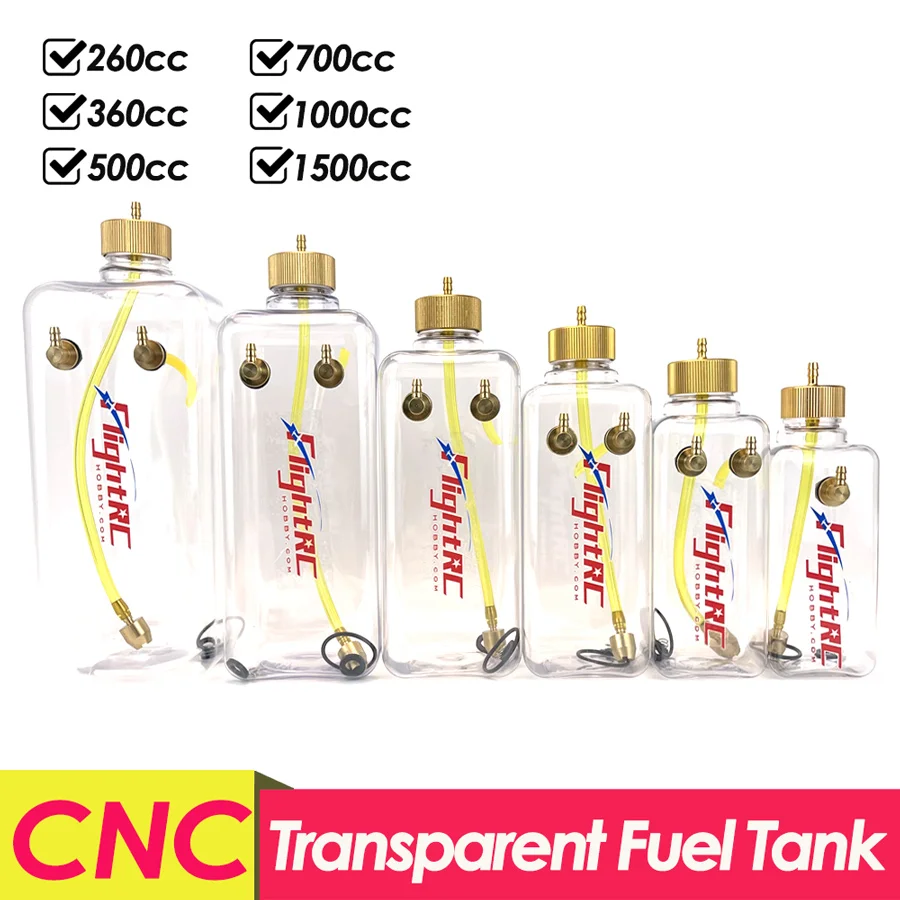 RC Fuel Tank Transparent Plastic Bottle 260/360/500/700/1000/1500 ML/CC CNC Aluminum Alloy for Gas and Nitro Airplane Model