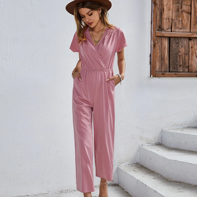 Black Jumpsuit Rompers Women Casual Elegant Birthday Outfits for Female Polyester Ankle-Length Pink Wide Leg Pants Clothing 2022