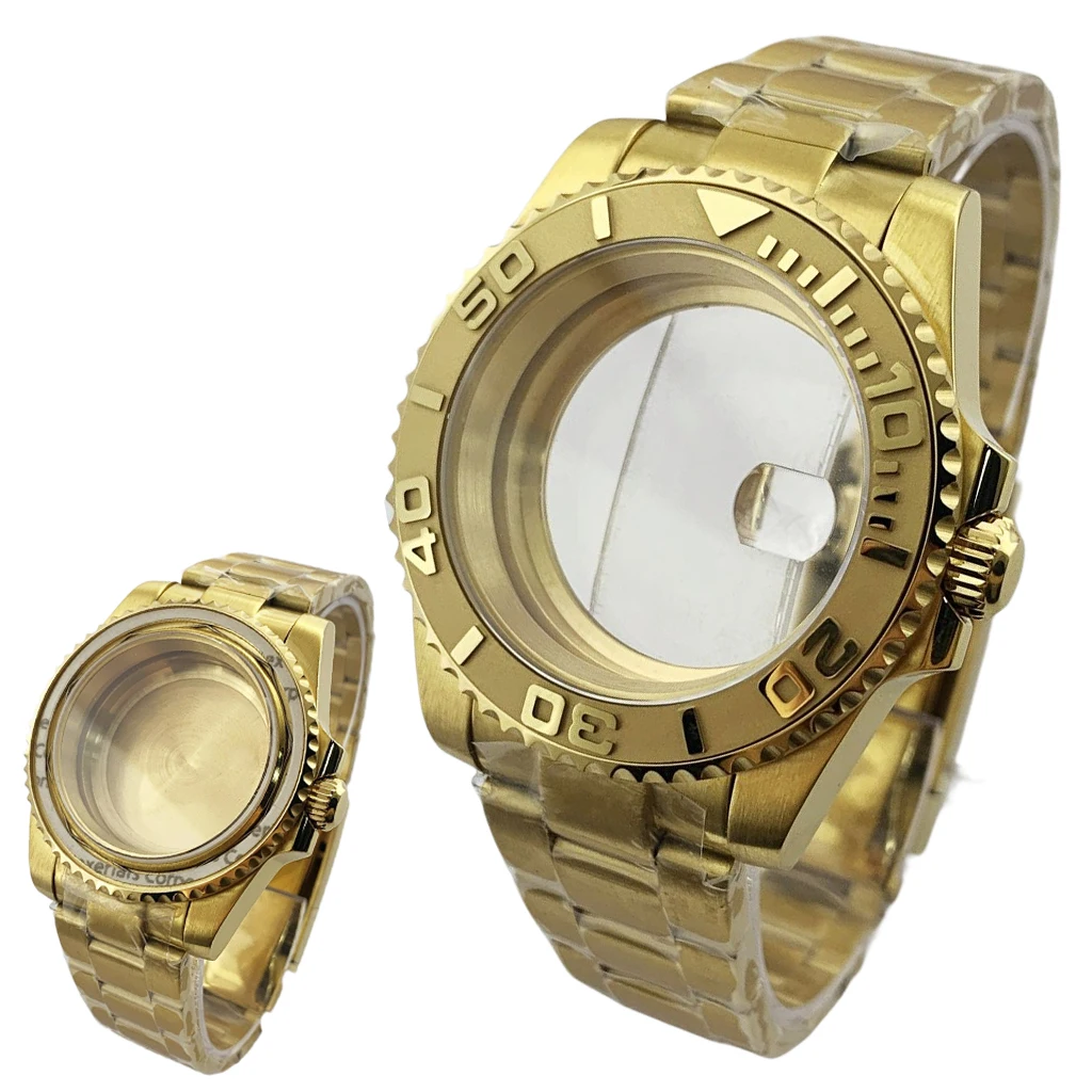 40mm Gold Watch Case With Bezel Sapphire Glass Fit NH34 NH35 NH36 ETA 2836 MIYOTA 8215 MINGZHU 2813 3804 ETA2824 PT5000 Movemen