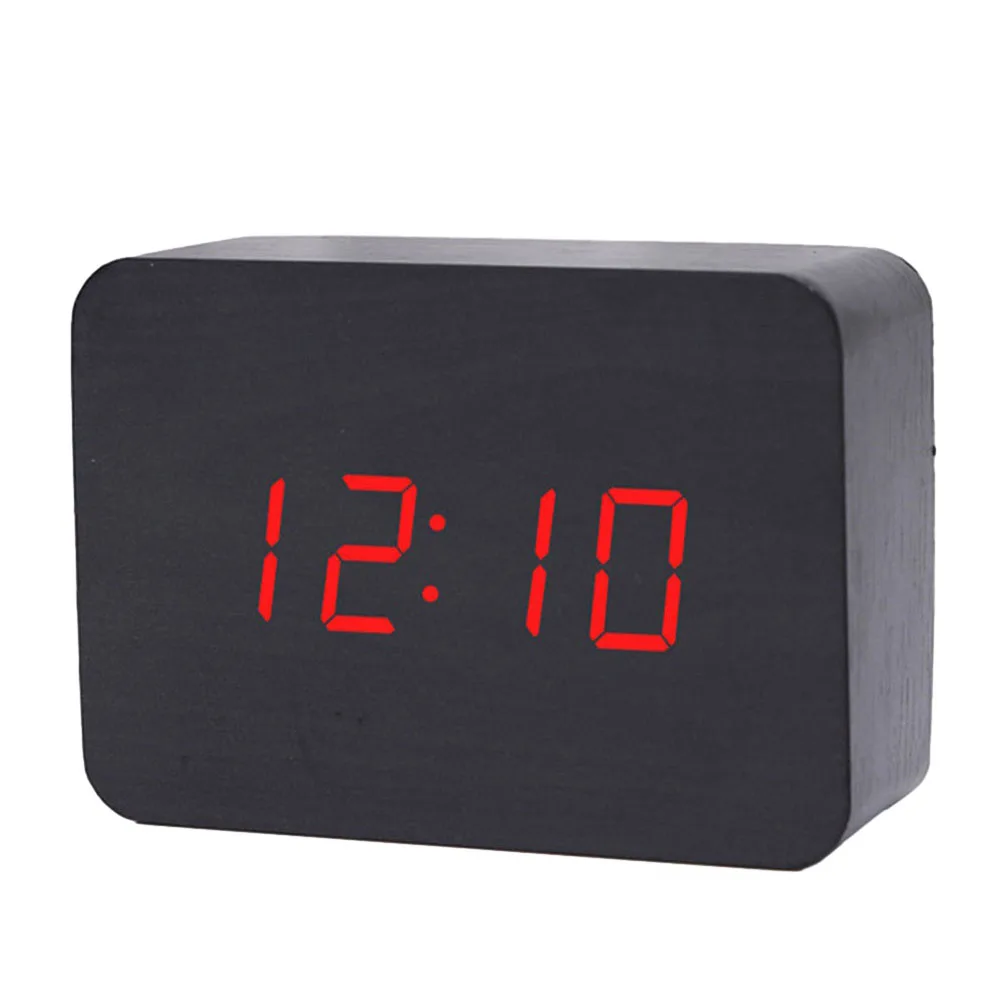 

Silent LED Wooden Clock Dual Bell Alarm Adjustable Brightness Voice Control Mode Temperature and Date Display