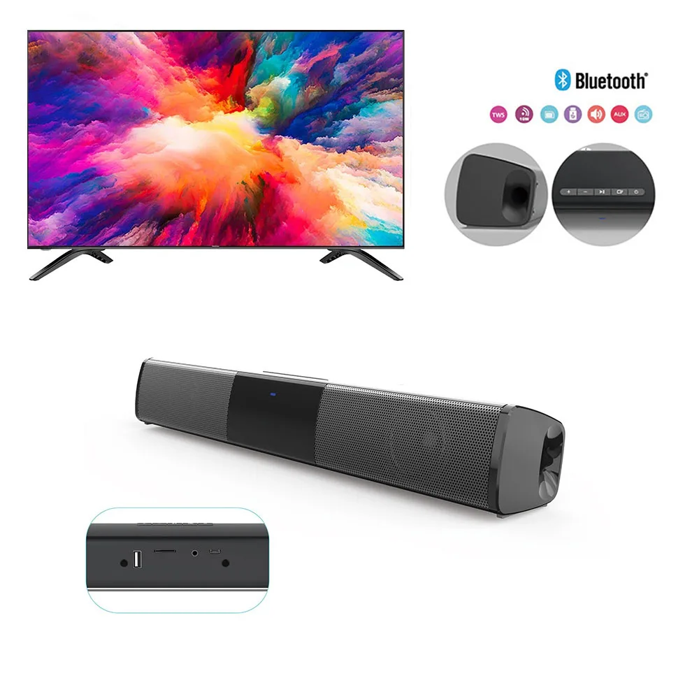 Portable Mini Soundbar Projector Computer TV Speakers Wireless Bluetooth Stereo With Tf Fm Radio