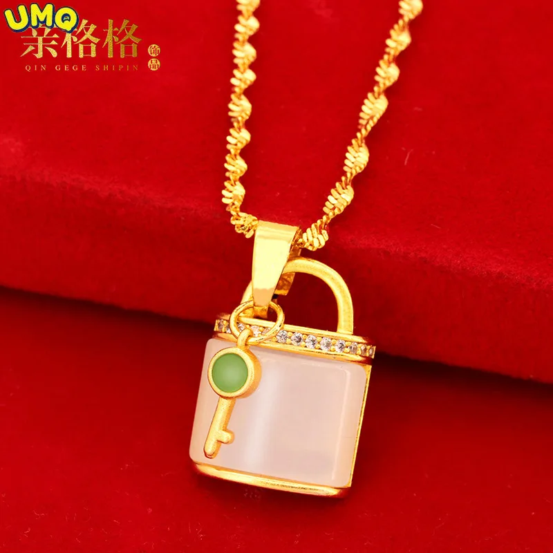 

Hi Couples 24k Yellow Gold Key Lock Pendant Necklace for Unisex Party Jewelry with Chain Birthday Gift Long No Fade