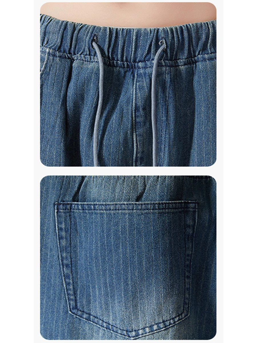 Four Seasons Large Size American High Street Loose Straight Jeans Men's Wide Leg Elastic Waist Trousers Y2K Men Jeans Streetwear