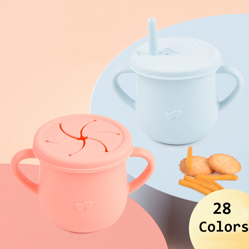 

Silicone Baby Snack Cup Baby Water Cup Double Handle Sippy BPA Free Learning Drinkware Children Soft Straw Cups Tableware