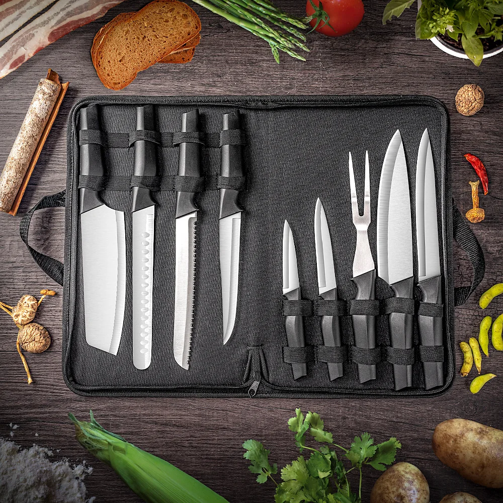 XITUO Set Stainless Steel Knife 9-piece Knife Fork Chef Special Knife Kitchen Portable Storage Knife Bag Outdoor Picnic Knives