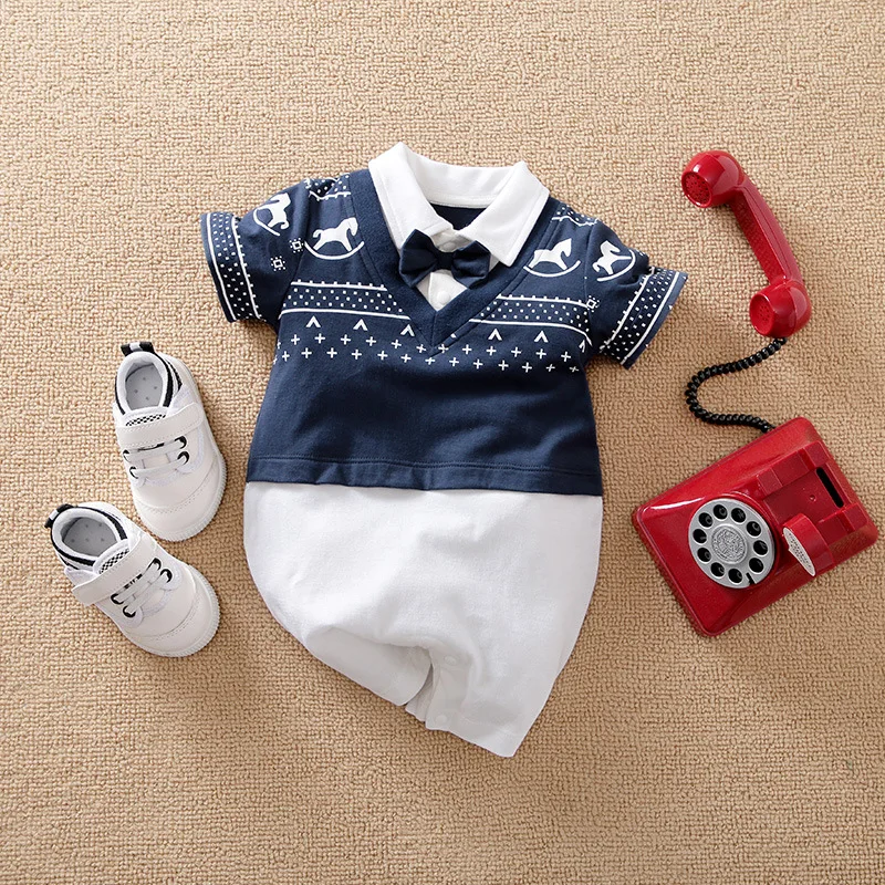 

Bodysuit for Newborns Boys British Onesie Summer Newborn Wrap Buttock Coat Short Sleeve Cotton Dress Baby Clothes Baby Rompers