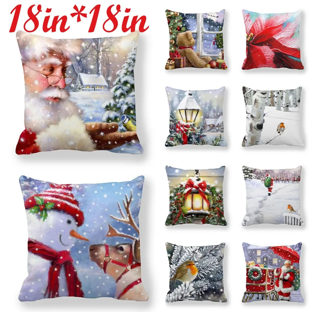 

Рождественский 3D чехол для подушки с рисунком снеговика, Санта-Клауса, декоративная подушка для дома, искусственная подушка для дивана, Рождественский Декор 45x45 см