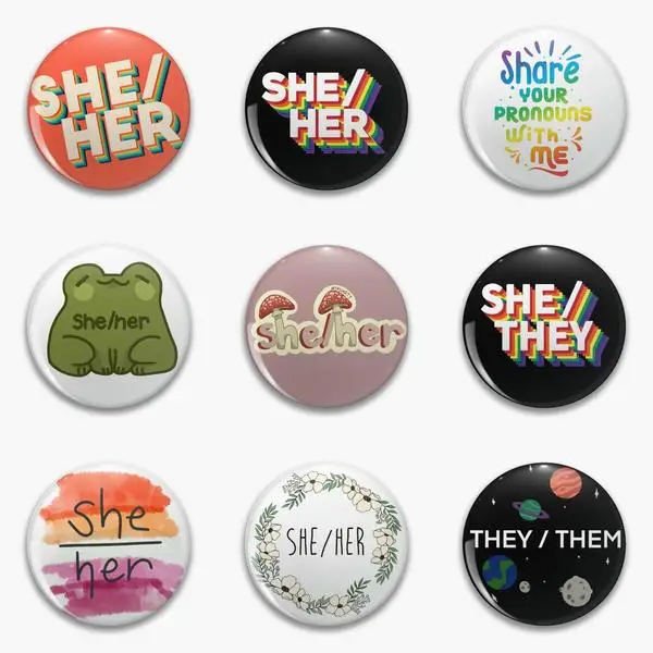 

She Her Pronouns Retro What Are Your Share With Me Soft Button Pin Customizable Lapel Pin Jewelry Brooch Lover Funny Women Decor