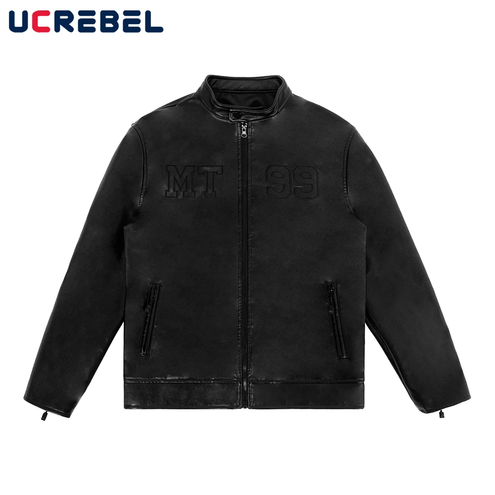 

Куртка мужская из экокожи, повседневная Осенняя свободная уличная одежда в стиле хип-хоп, с воротником-стойкой и длинным рукавом, на молнии