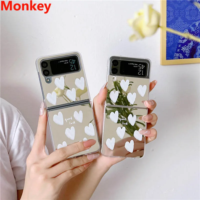

Cute Love Mirror Phone Case For Samsung Galaxy Z Flip 3 5G Case Hard PC Protective Case for Samsung Z Flip 4 Z Flip3 Mirror Case