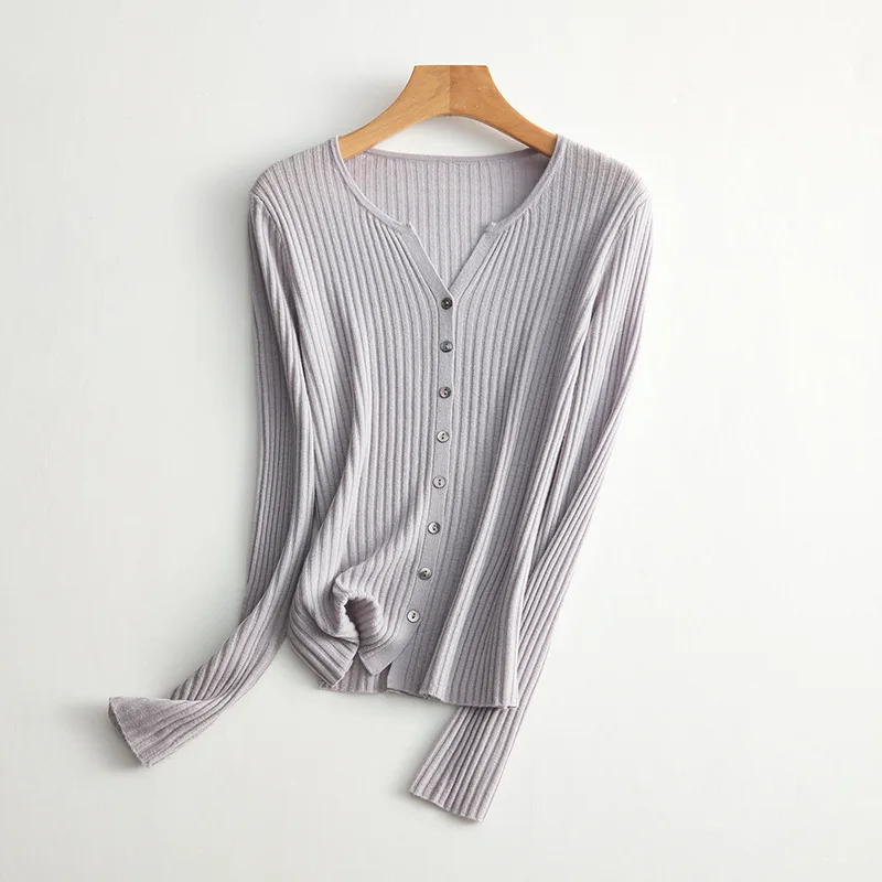 Трикотажный кардиган из 100% шерсти 16 игл 48 нитей с v-образным вырезом и полосками