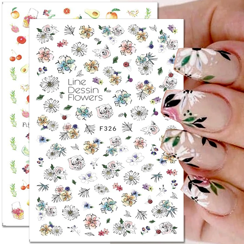 

3D Charm Flower Nail Stickers Spring Summer Colorful Floral Leaf Vine Nail Decals Manicure Nail Art Decoration Accessories